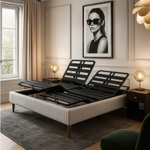 Lit électrique Ergoflex | Contour Velours Côtelé | Gris clair