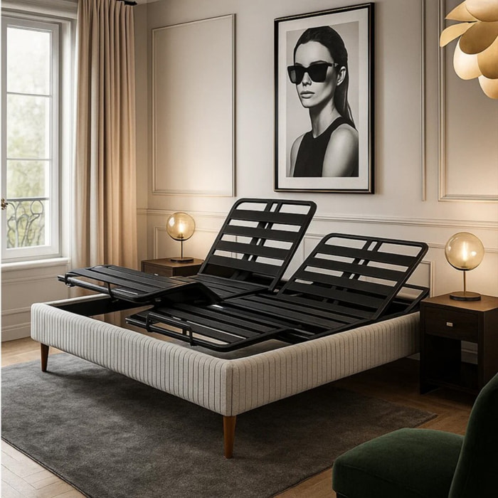 Lit électrique Ergoflex | Contour Velours Côtelé | Gris clair