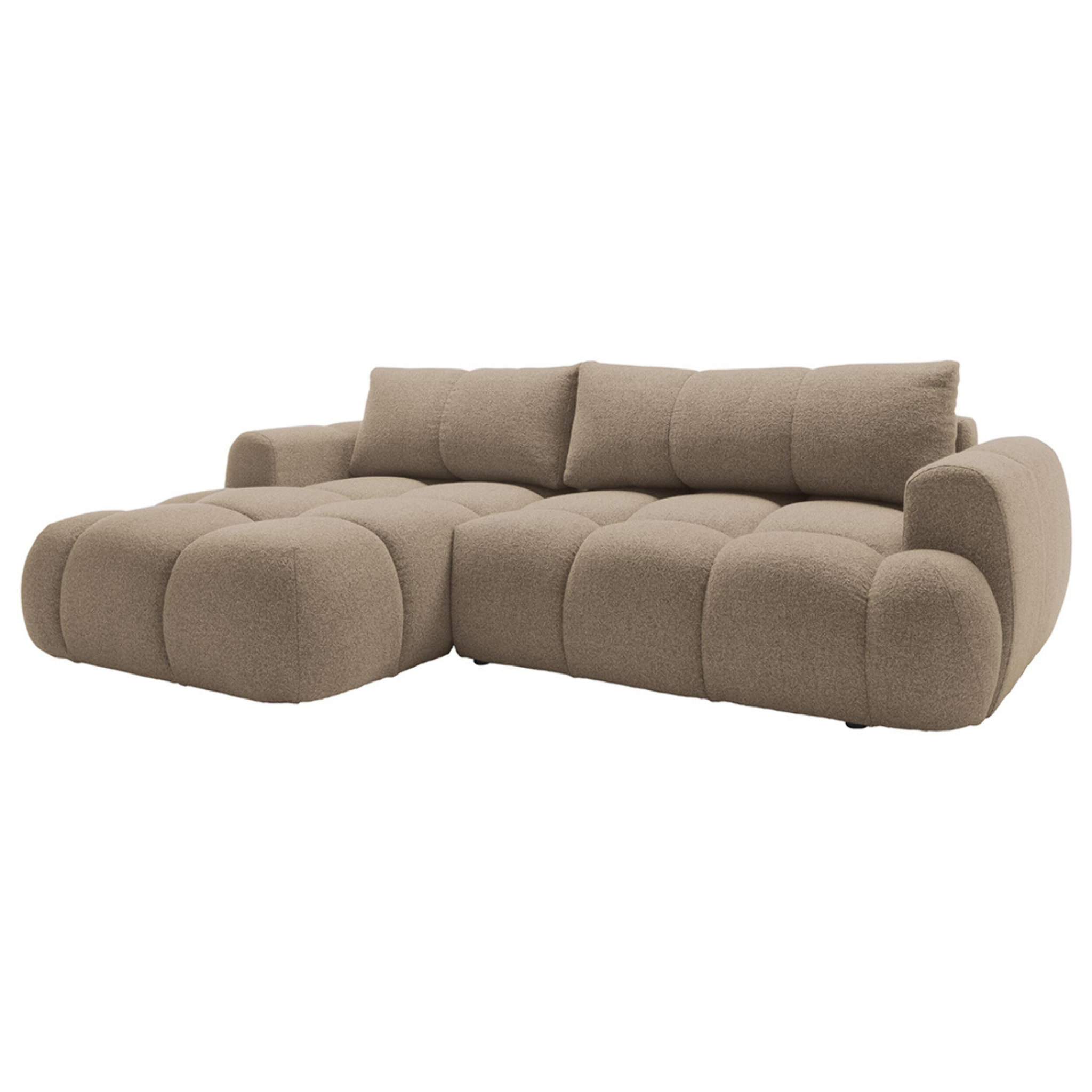 Yulin - Canapé d'angle gauche 4 places convertible avec coffre en tissu bouclette - Marron