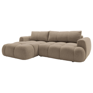 Yulin - Canapé d'angle gauche 4 places convertible avec coffre en tissu bouclette - Marron