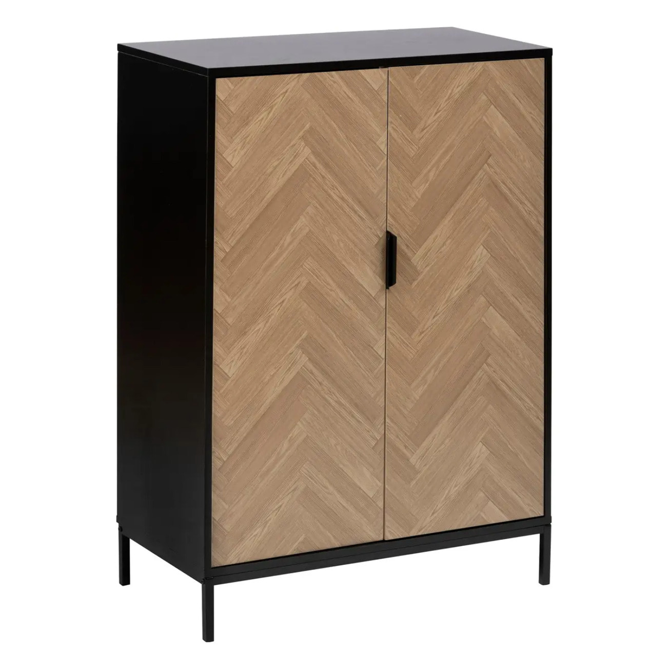 Cabinet "Chevrons" 2 portes effet pin naturel et noir 110x80cm