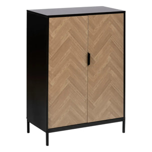 Cabinet "Chevrons" 2 portes effet pin naturel et noir 110x80cm