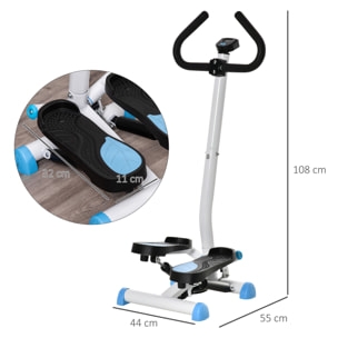 Máquina de Step Stepper Fitness en Casa para Escaleras con Pantalla LCD Manillar y Pedales Antideslizantes Equipo de Ejercicio para Gimnasio Oficina 55x44x108 cm Blanco y Azul