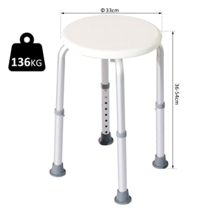 Tabouret de douche réglable en hauteur siège de douche ergonomique pieds antidérapants charge max. 136 Kg alu HDPE blanc