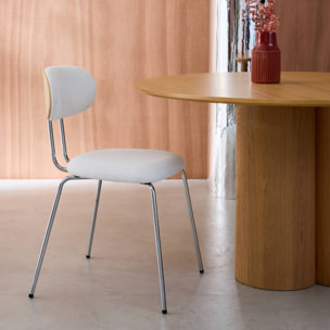 2 chaises décor bois courbé teinté chêne et tissu déperlant blanc. pieds métal chromé - L 45 x P 55 x H 80cm - Erin