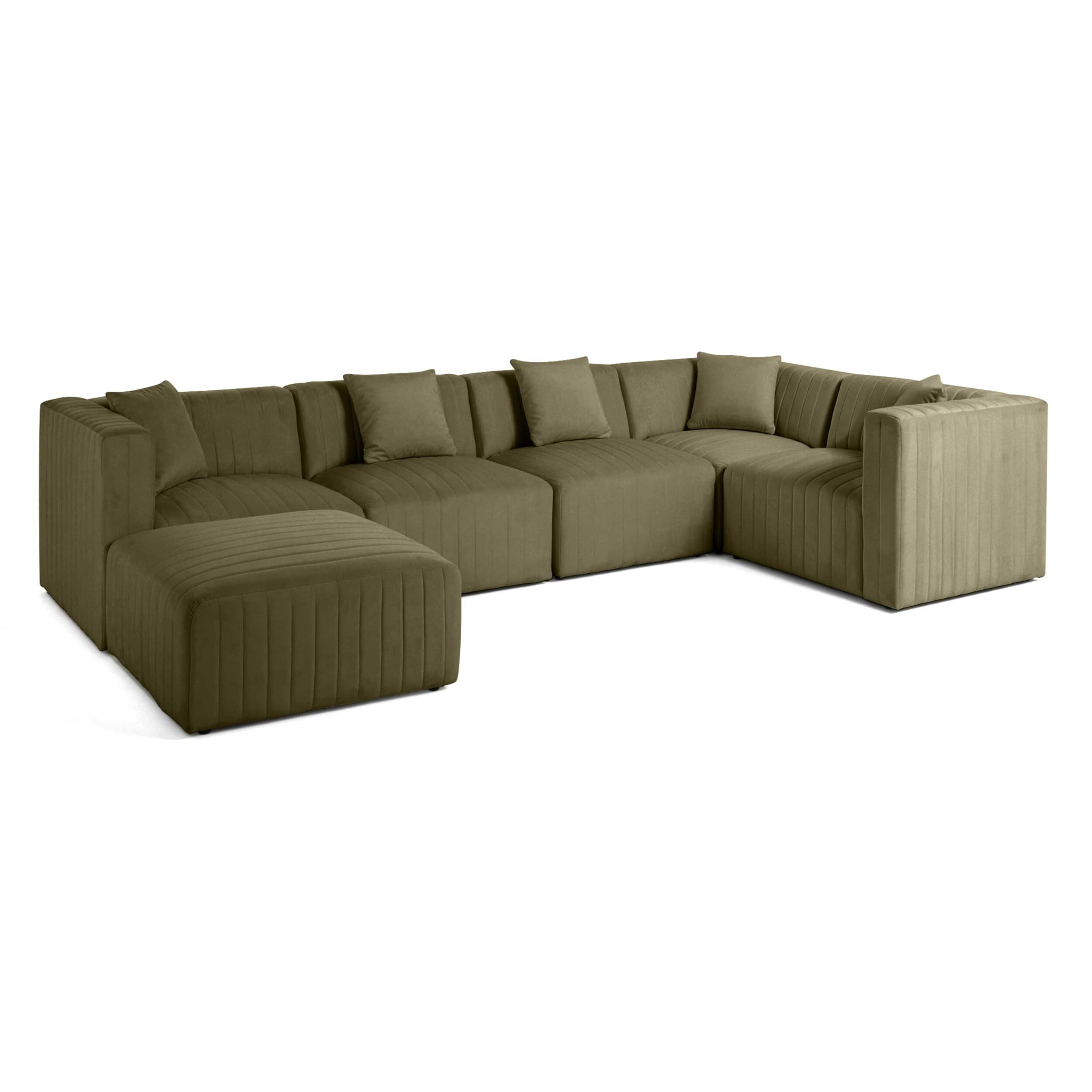Nova - canapé modulable d'angle réversible - 6 places - avec pouf d'appoint - en velours - Vert