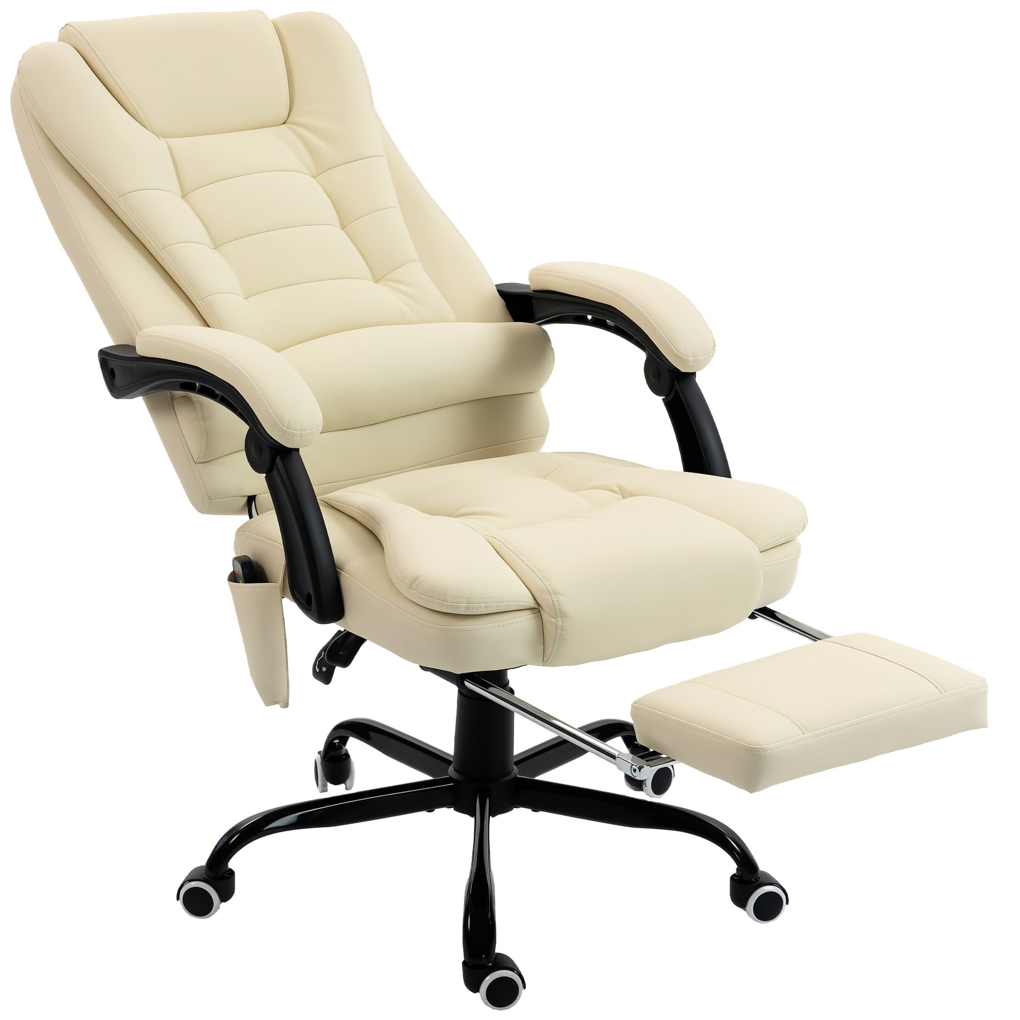 Fauteuil de bureau direction massant inclinable réglable repose-pied coussin lombaires synthétique beige