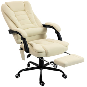Fauteuil de bureau direction massant inclinable réglable repose-pied coussin lombaires synthétique beige
