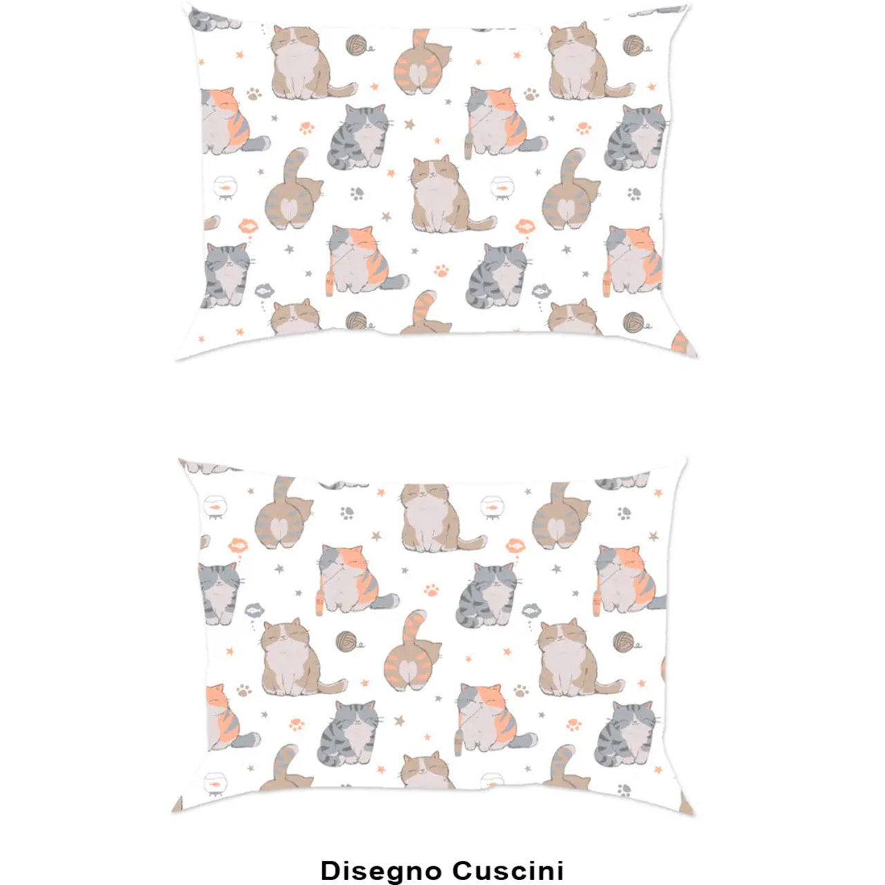 Lenzuolo superiore GATTI 100% Flanella e Made in Italy fumetto gattini