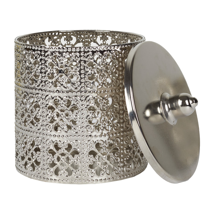 Boite Deco Argentee Avec Couvercle H13.5cm
