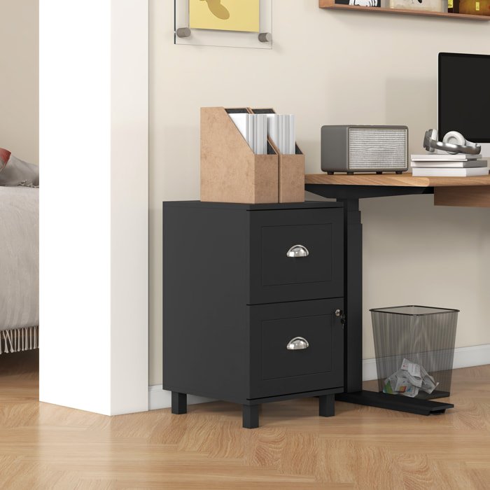 Cajonera de Oficina Mueble Archivador con 2 Cajones Cajonera para Escritorio con Cerraduras Carpetas Suspendidas para A4 y Carta 40x41,5x67,5 cm Negro