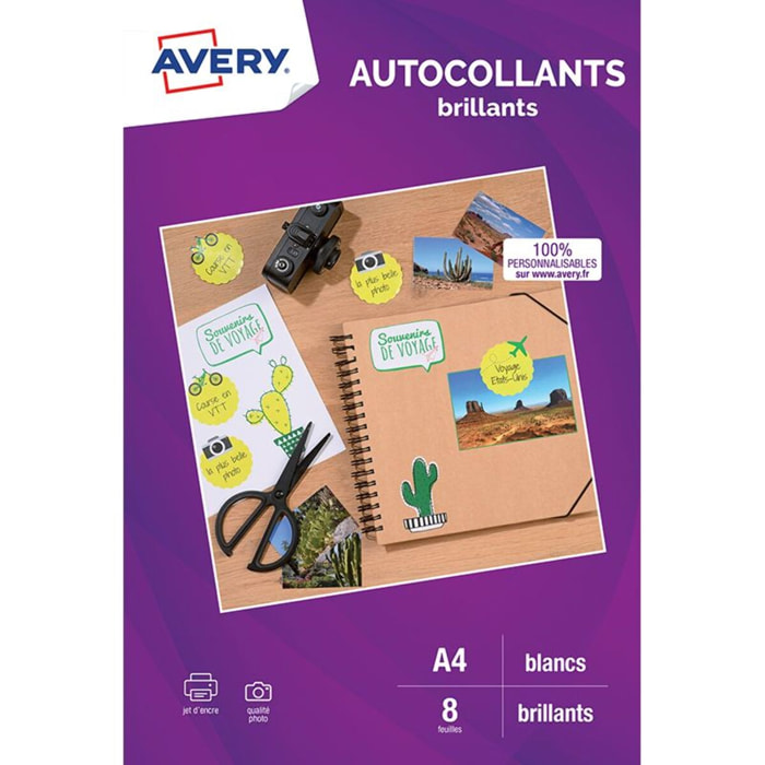 Papier créatif AVERY 8 Autocollants blanc brillant