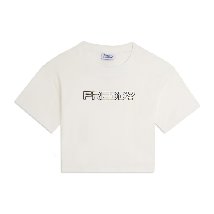 T-shirt Cropped in Jersey di Cotone con Logo FREDDY