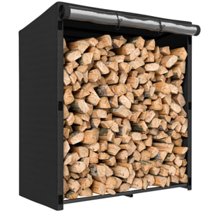 Estante de Leña Metálico, 140x70x154 cm, Leñero Exterior con Cubierta Impermeable 600D Oxford, Marco de Acero, Soporte para Leña de Chimenea, Carga 300 kg, para Jardín, Terraza