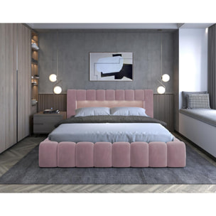 Cleo - lit coffre avec led - 160x200 cm - sommier inclus - en velours - Rose