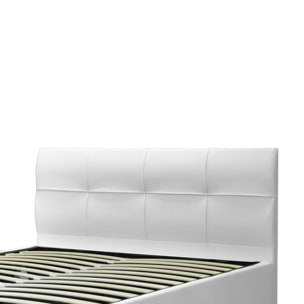 Lit coffre Macao avec tête de lit | Espace de Stockage jusqu'à 900 L | Robuste et Large Angle d’Ouverture | Simili Cuir | Blanc