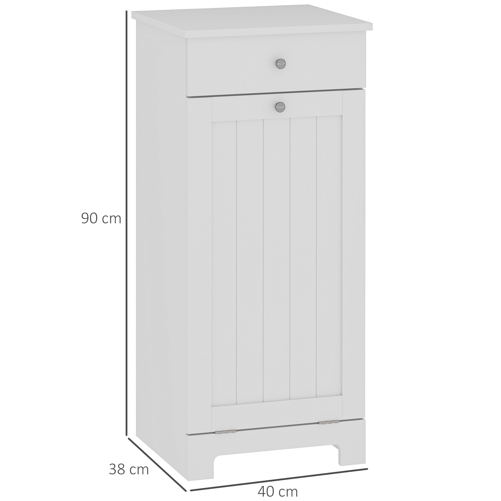 Armario de Baño con Cesto Ropa Sucia Abatible, Mueble Ropa Sucia con Bolsa de Tela Plegable y Cajón, Ideal para Lavandería, Blanco, 40x38x90 cm