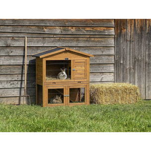 Clapier poulailler en bois "Noisette" - 102 x 55 x 100 cm - Marron