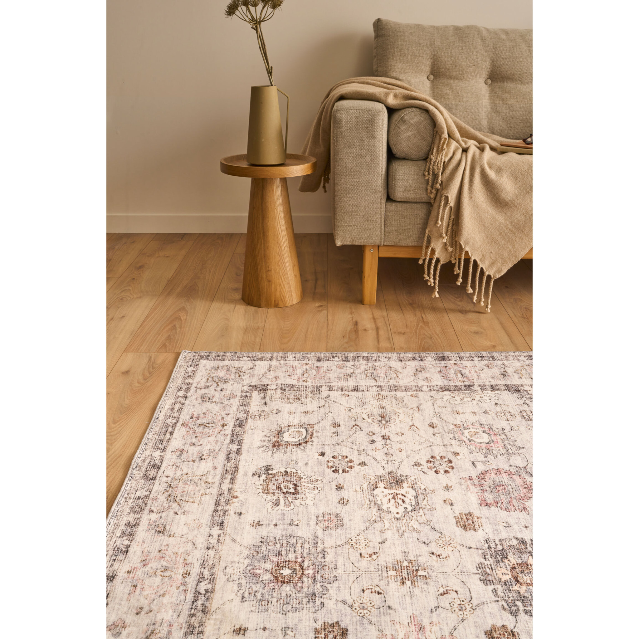 OTTOMAN - Tapis à poils courts doux à motif classique gris