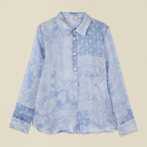 Oltre - Camicia in raso fantasia foulard - Azzurro