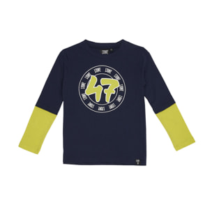 T-shirt da bambino maniche lunghe bicolor e stampa Basic