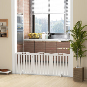 Barrera de Seguridad para Perros Plegable 155 cm, Valla para Perros Pequeños y Medianos de 3 Paneles con Pies Extraíbles, Puerta de Seguridad para Mascotas, para Escalera, Pasillo, Blanco