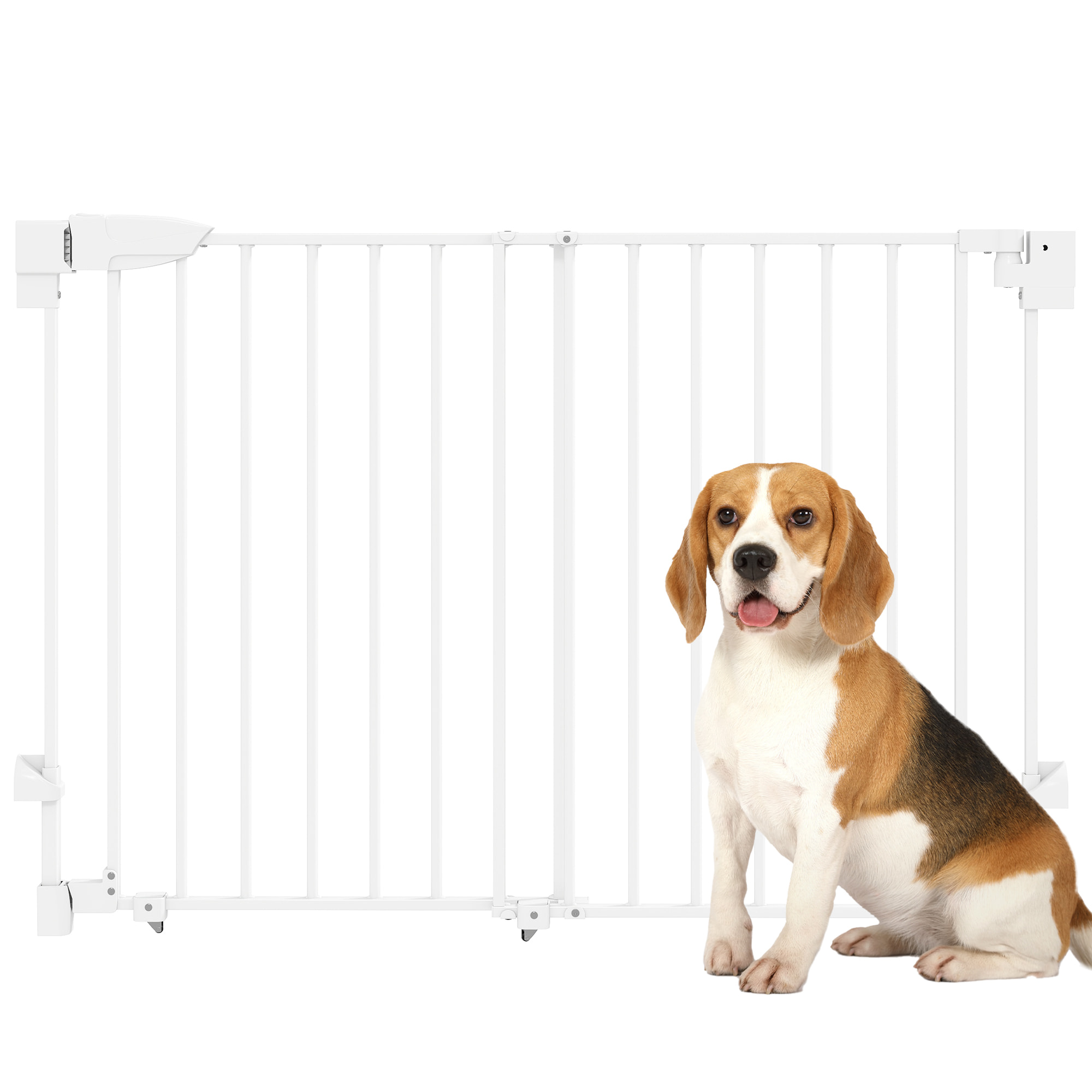 Barrera de Seguridad para Perros, Ancho 74,5-111,5 cm, Puerta para Perros para Puertas y Escaleras con Pestillo, Cierre Automático, Uso con Una Mano, Montada en la Pared, Sin Umbral, Blanco