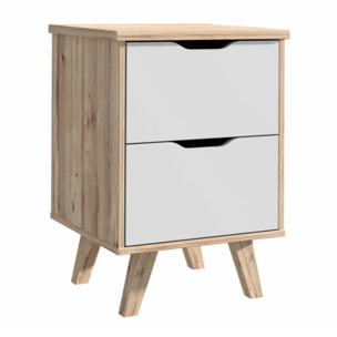Table de chevet 2 tiroirs bois effet chêne naturel et blanc mat - WANDA