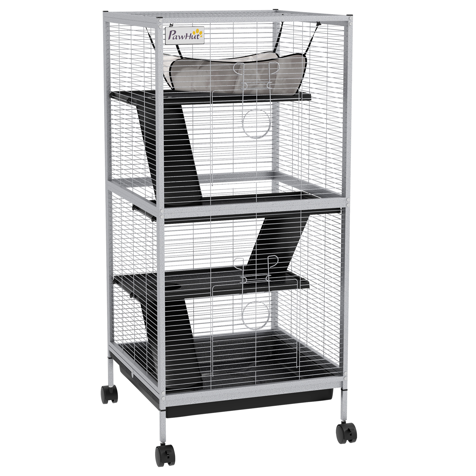 Cage pour petits animaux portable avec 2 portes hamac métal PP 52 x 52 x 113,5 cm blanc