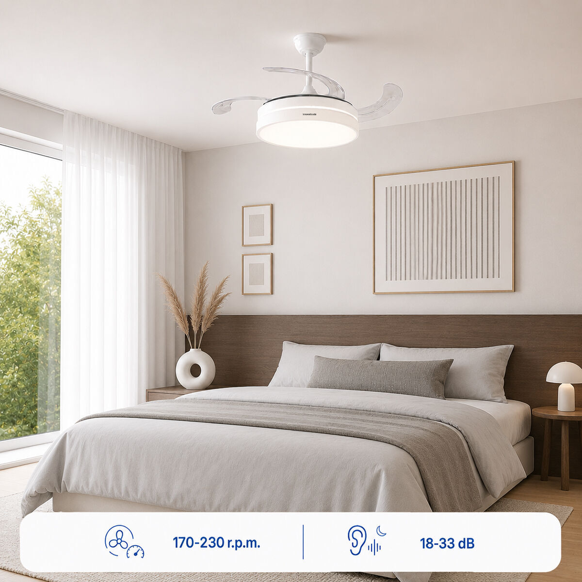 Ventilador de Techo con Luz LED y 4 Aspas Retráctiles Keteez InnovaGoods Blanco 72 W Ø49-104 cm