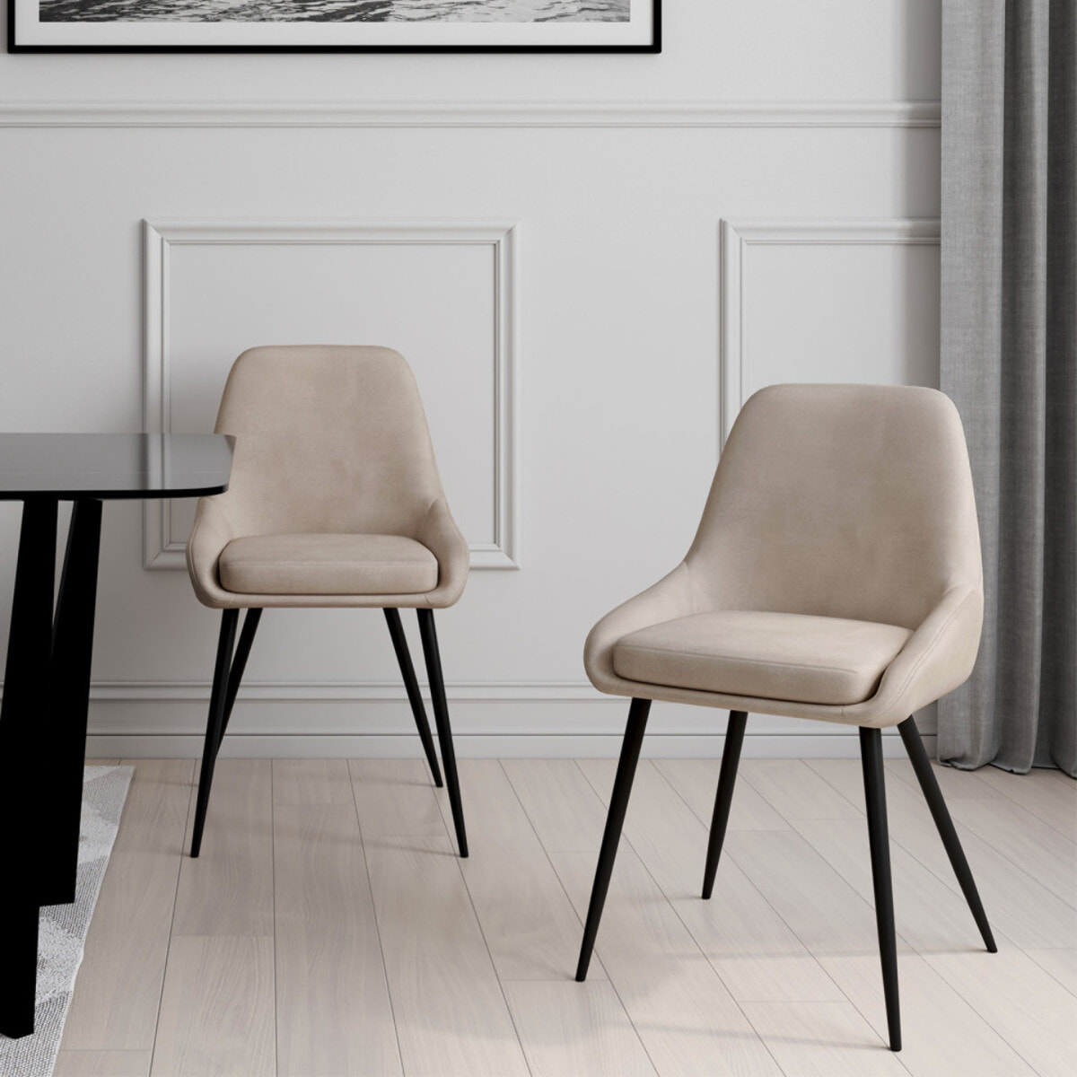 Chaises Olivia en velours taupe et pieds métal noirs - lot de 2