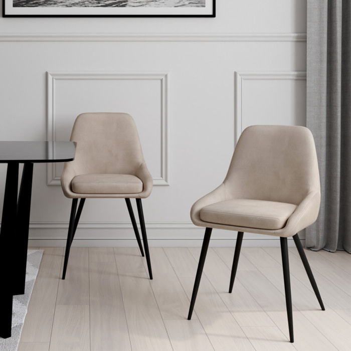 Chaises Olivia en velours taupe et pieds métal noirs - lot de 2