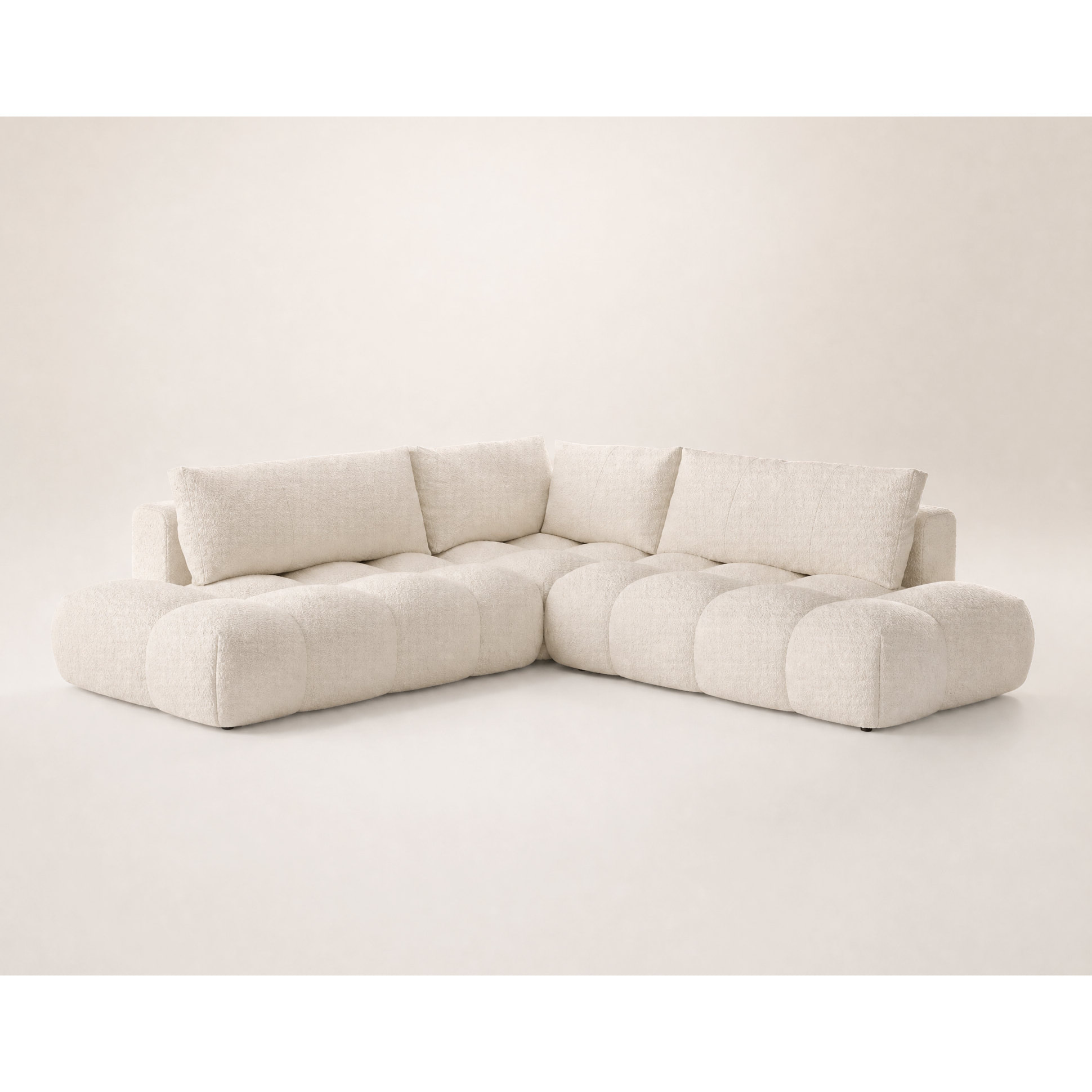 Yulin - Canapé d'angle L 5 places convertible avec coffre en tissu bouclette - Beige