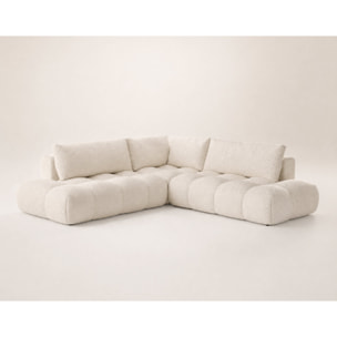 Yulin - Canapé d'angle L 5 places convertible avec coffre en tissu bouclette - Beige