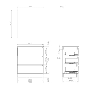 Conjunto de baño IRONA 3C, 70cm, incluye lavabo y espejo