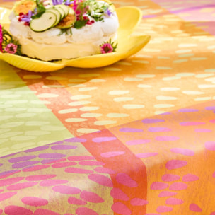Nappe pur coton enduit 220 g/m² motif jacquard rose vert Mille sources berlingot