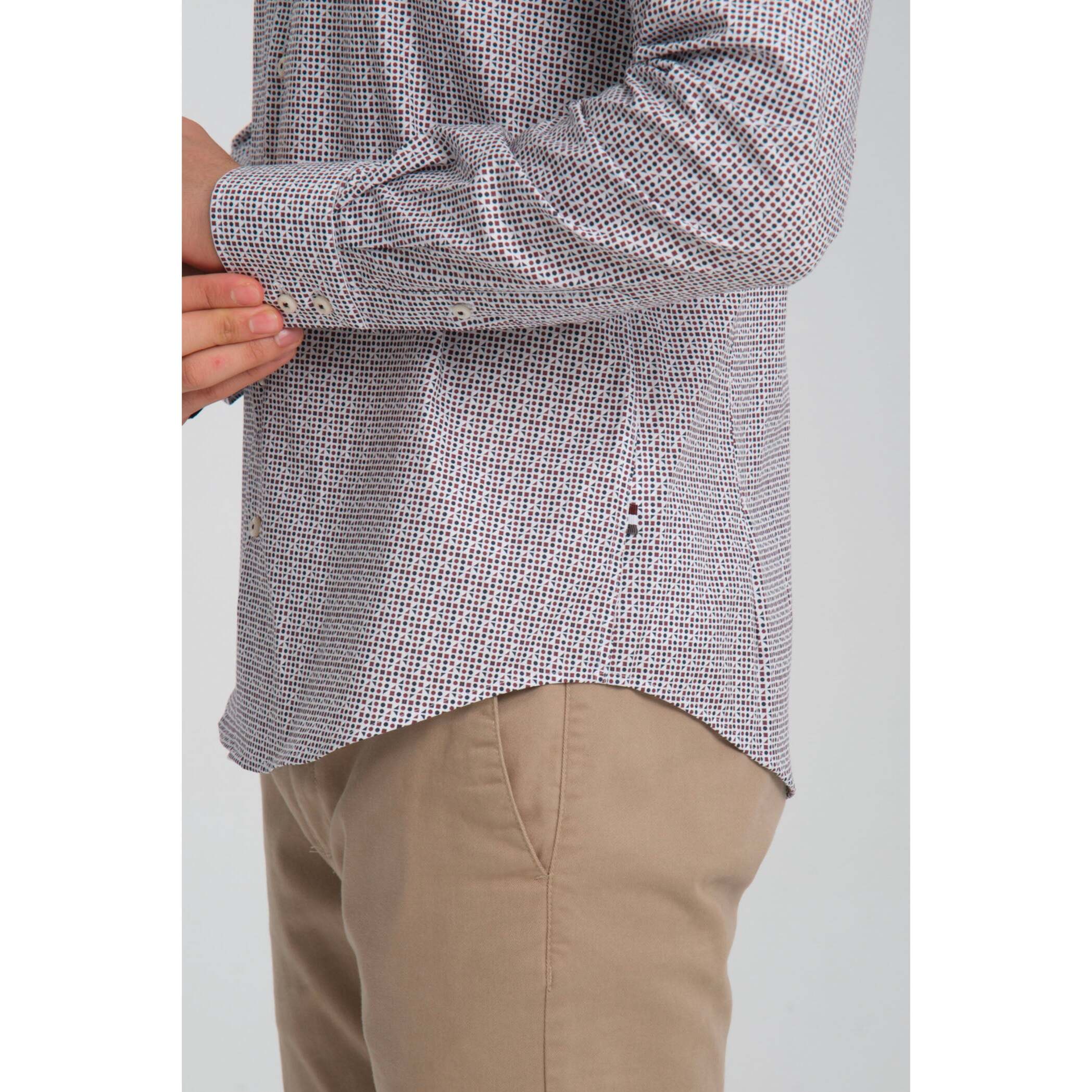 Camicia Uomo 2 Bottoni Button Down Slim Popeline Stretch Stampato Bordeaux/Blu