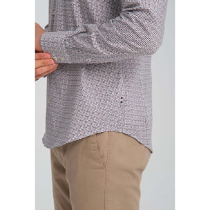 Camicia Uomo 2 Bottoni Button Down Slim Popeline Stretch Stampato Bordeaux/Blu