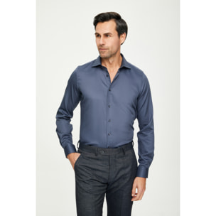 Camicia Uomo 1 Bottone Francese Slim Satin Unito Grigio Scuro