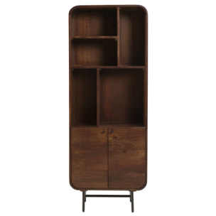 ALIX - Bibliothèque design bois foncé et métal noir 2 portes ALIX