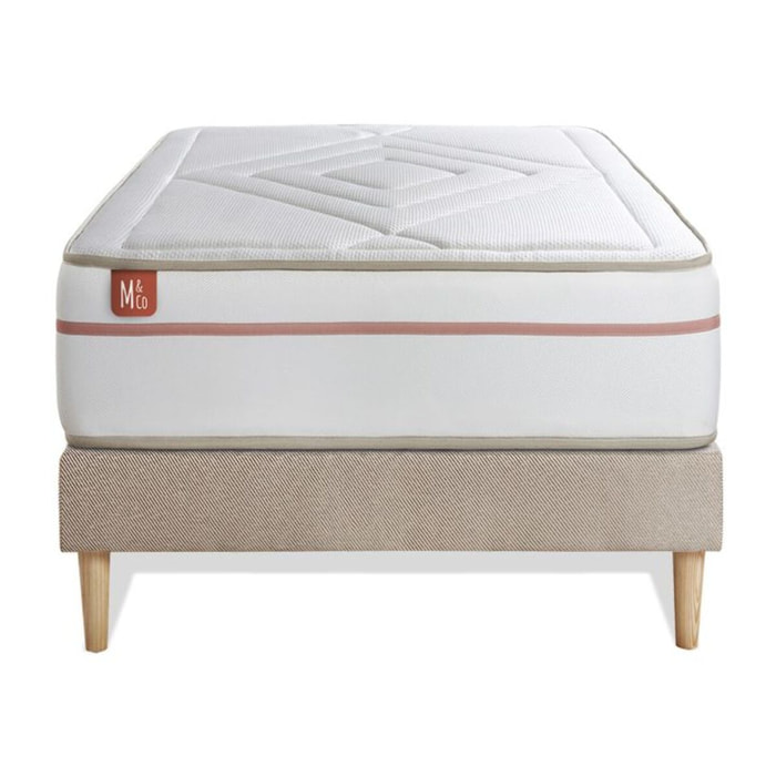 Ensemble - Matelas Mémoire de forme 24cm d'épaisseur - 3 zones de confort - Confort équilibré - Sommier tapissier monobloc - 1 place