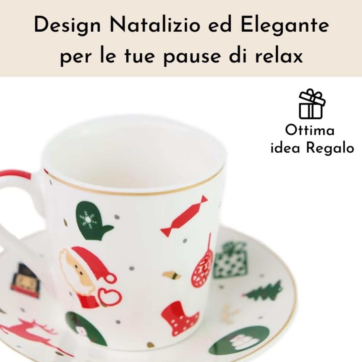 Set da caffè 6 pezzi Fantasia del Natale in porcellana