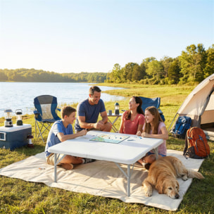 Table de camping carrée pliante hauteur réglable métal HDPE blanc