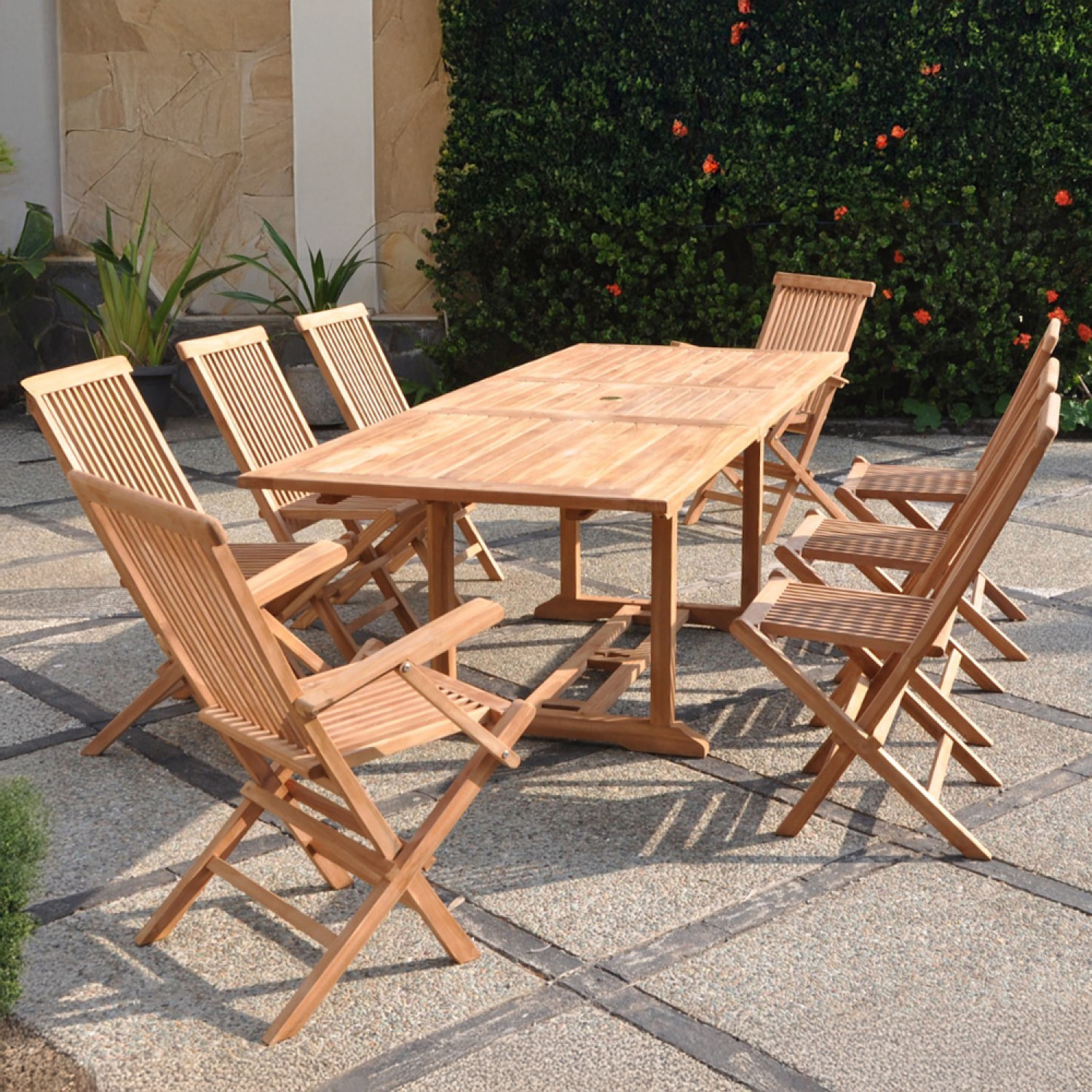 ADAGNA Salon de jardin Teck 10 places Table rectangulaire 6 chaises 2 fauteuils