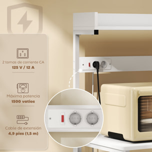 Estantería de Cocina con 2 Tomacorrientes, Estantería de Panadería Industrial con Estación de Café, Estante para Microondas, Estante Ajustable, Ganchos, 60x42x137 cm, Blanco