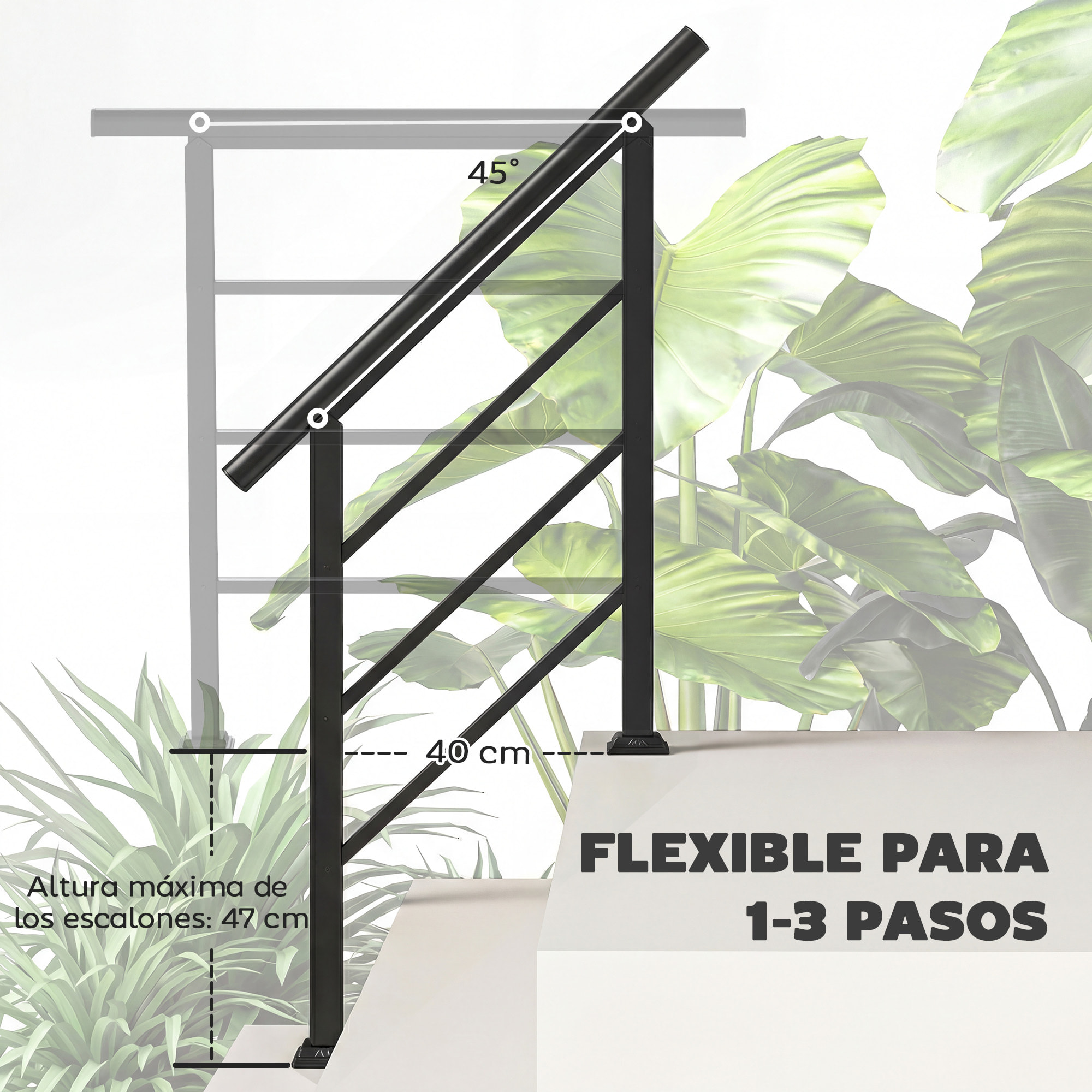 Barandilla de Escalera, 95 cm, Pasamanos para Escalera con Kit de Instalación, Ángulo Ajustable para 1-3 Escalones, para Porches, Madera y Concreto, para Exterior, Terraza, Patio, Negro