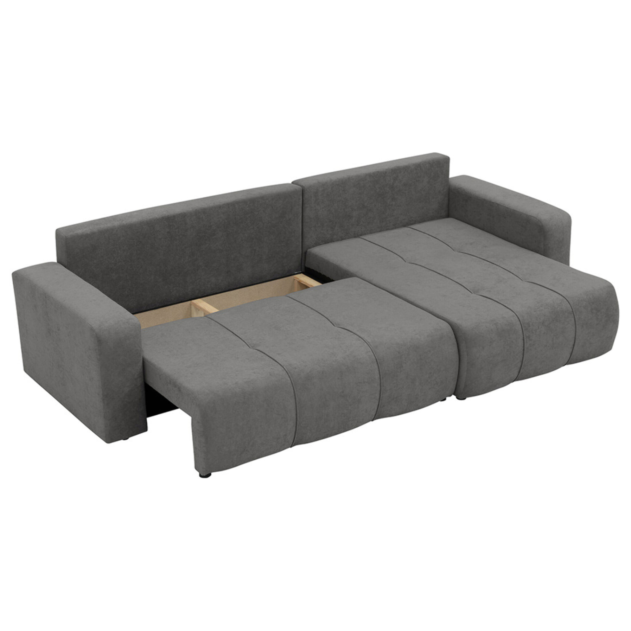Nicole - Canapé d'angle réversible 5 places convertible avec coffre en tissu - Gris