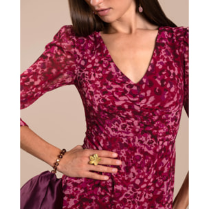 Vestido midi con manga y escote en pico