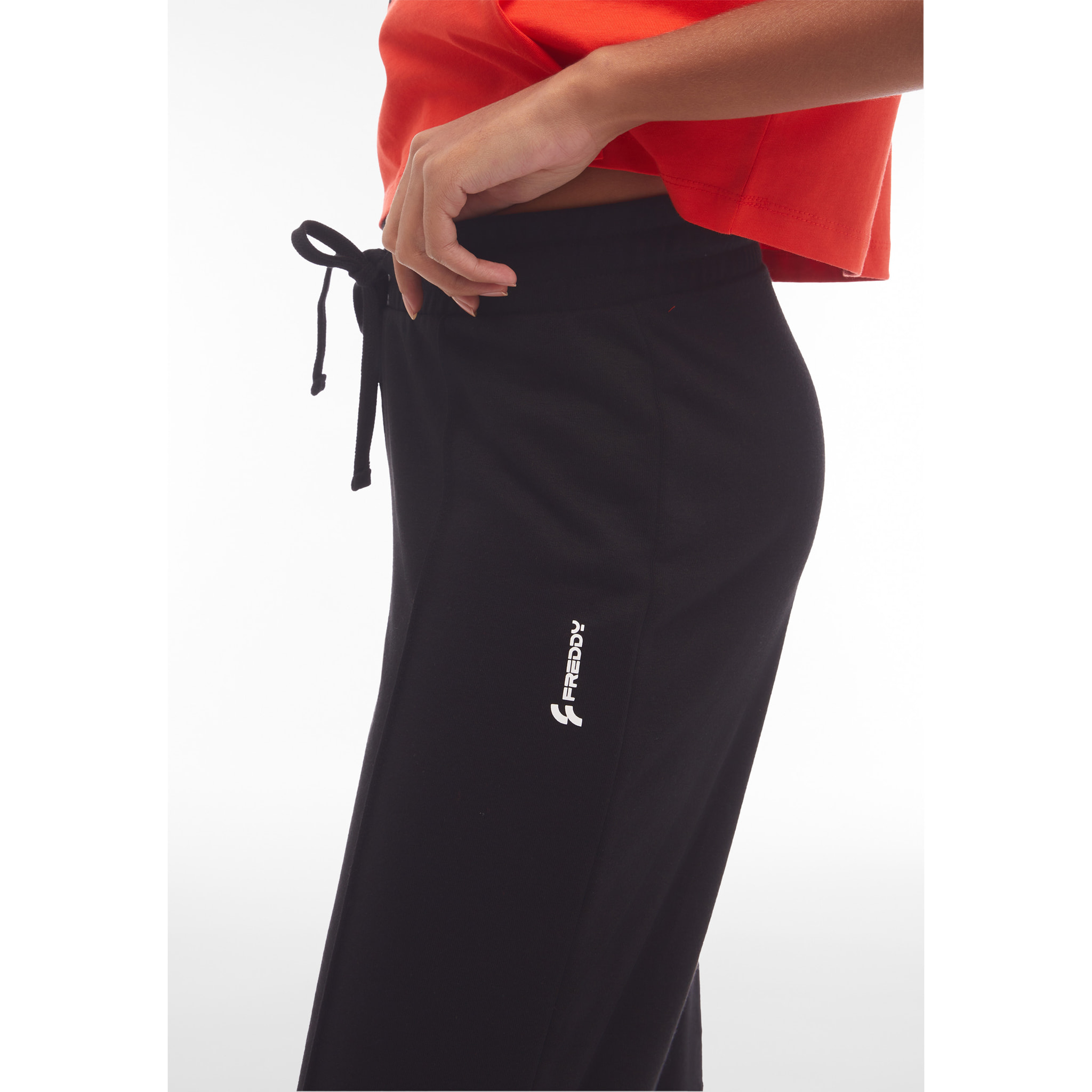 Pantaloni donna in french terry con gamba ampia