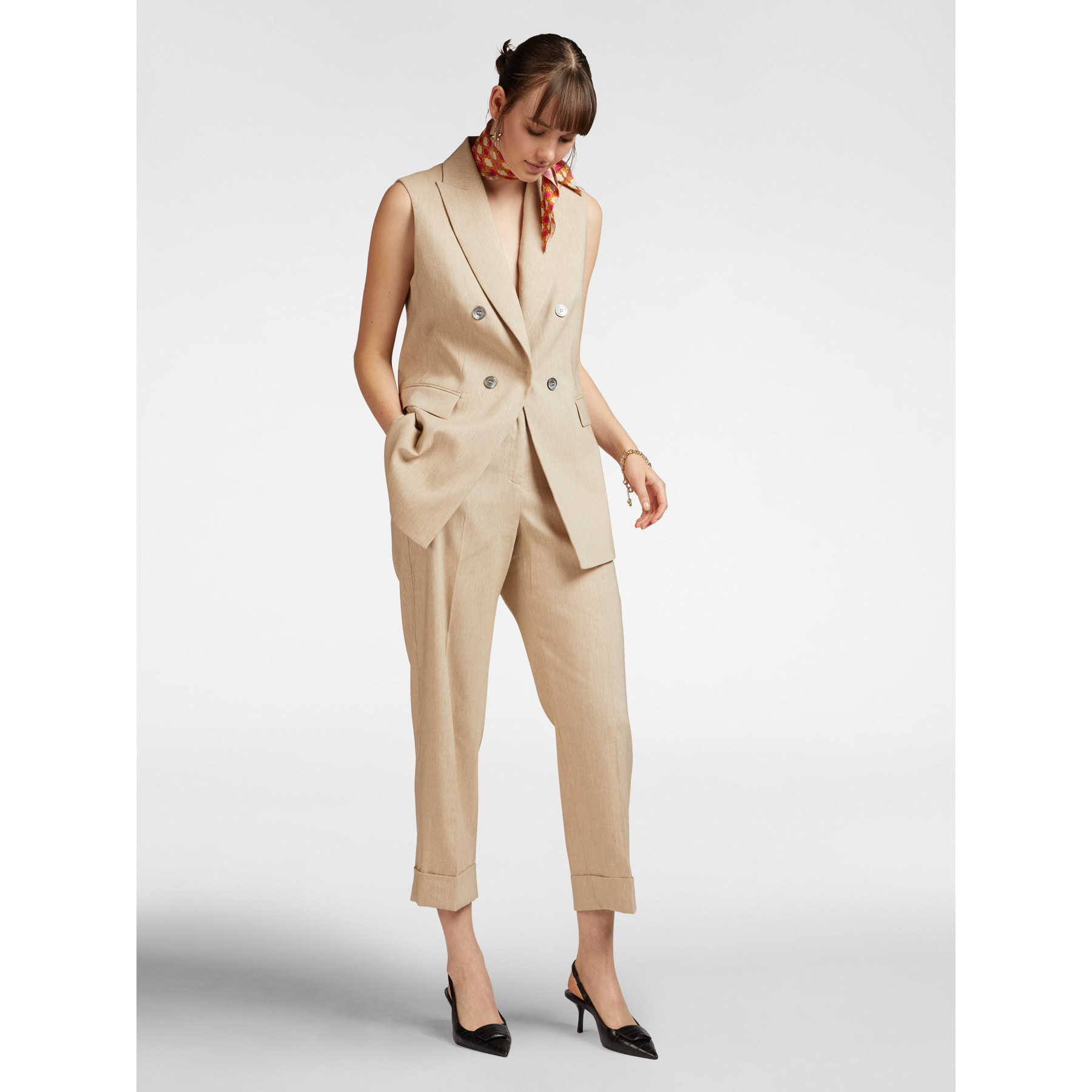 Elena Mirò - Blazer senza maniche in misto lino - Beige